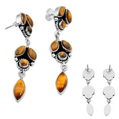 17.23cts natural brown tiger's eye 925 sterling silver dangle earrings c32677