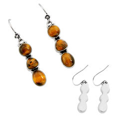 11.63cts natural brown tiger's eye 925 sterling silver dangle earrings c32688