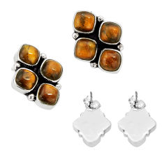 9.71cts natural brown tiger's eye 925 sterling silver dangle earrings c32692