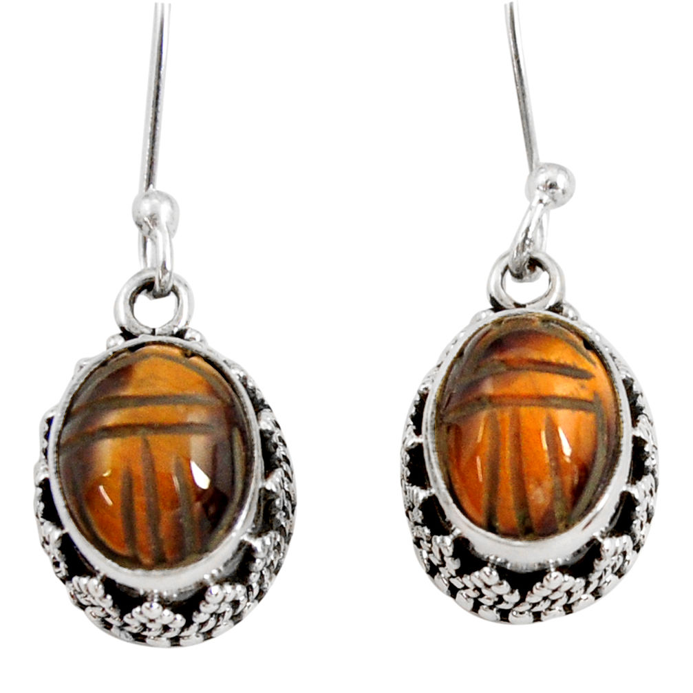 7.24cts natural brown tiger's eye 925 sterling silver dangle earrings d40412