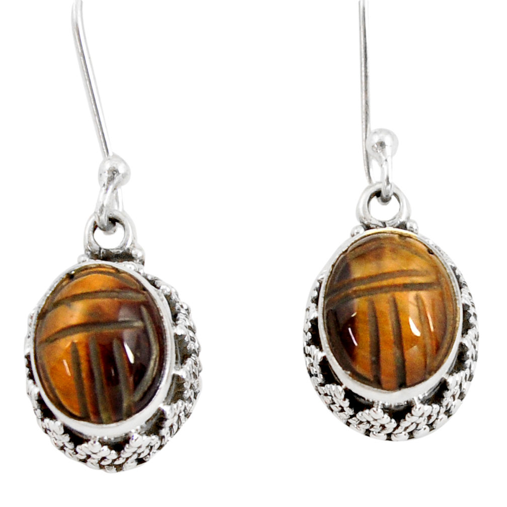 brown tiger's eye 925 sterling silver dangle earrings d40415