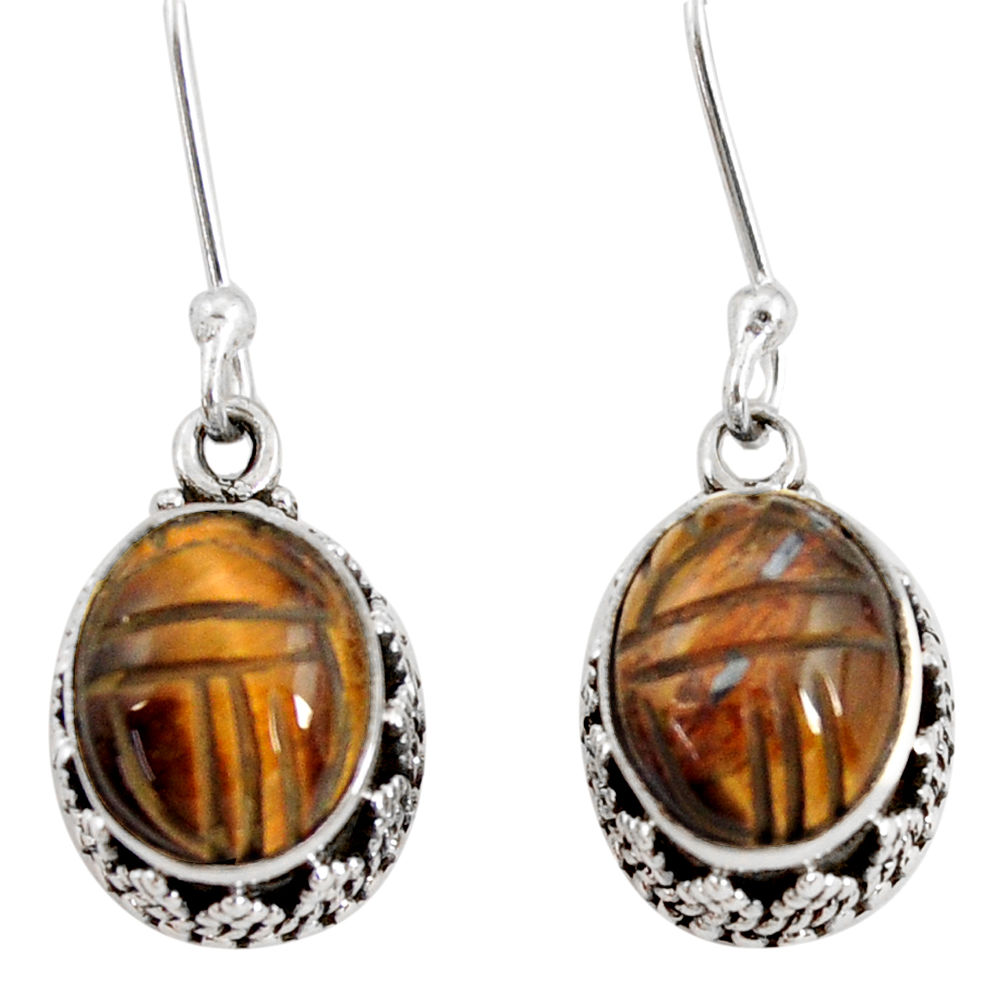 brown tiger's eye 925 sterling silver dangle earrings d40416