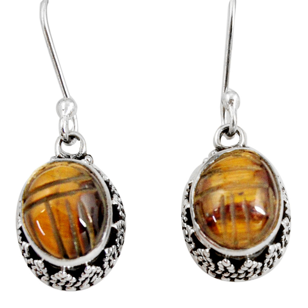 7.24cts natural brown tiger's eye 925 sterling silver dangle earrings d40417