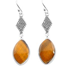Clearance Sale- 10.75cts natural brown tiger's eye 925 sterling silver dangle earrings p72507
