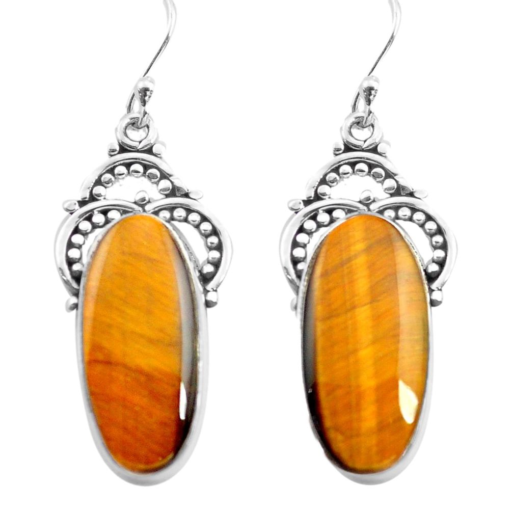 16.06cts natural brown tiger's eye 925 sterling silver dangle earrings p72662