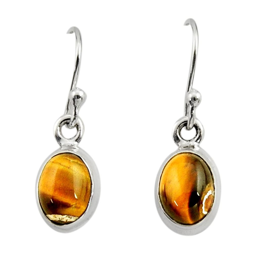 3.74cts natural brown tiger's eye 925 sterling silver dangle earrings r26708