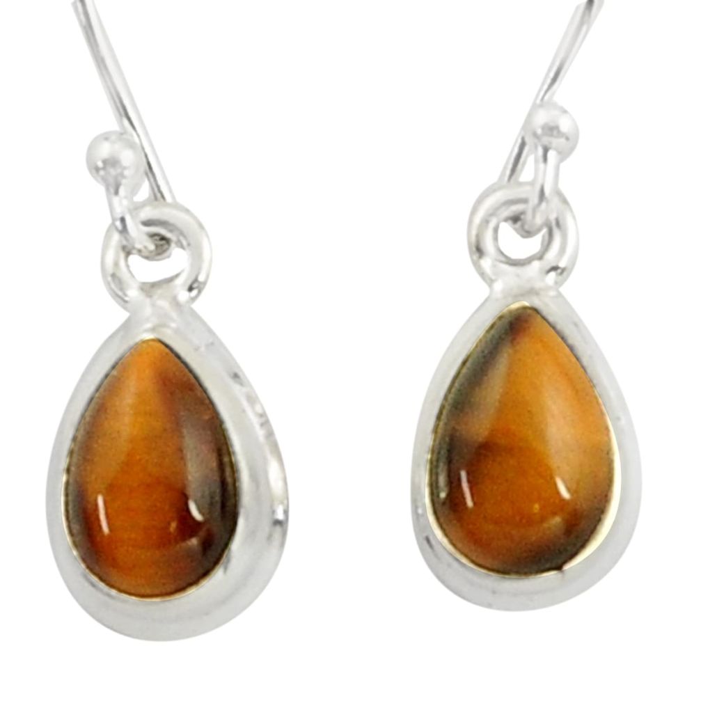 3.49cts natural brown tiger's eye 925 sterling silver dangle earrings r41081