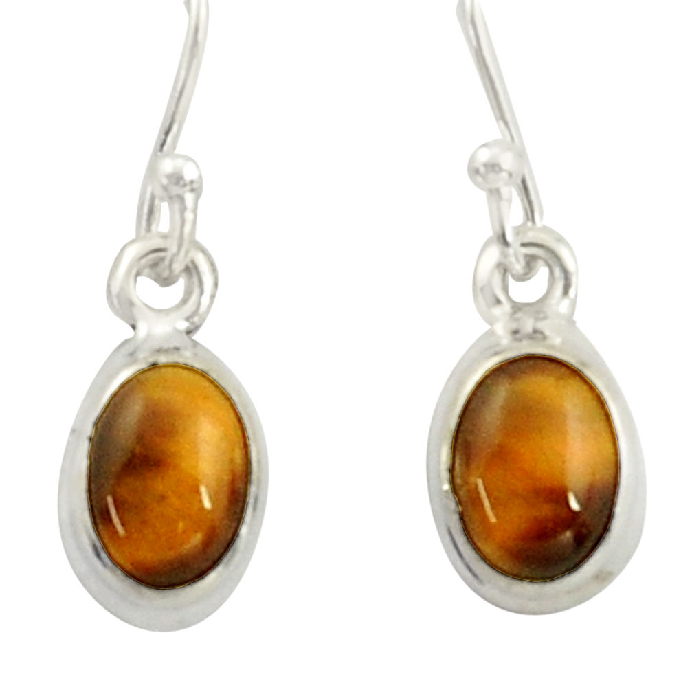 3.49cts natural brown tiger's eye 925 sterling silver dangle earrings r41082