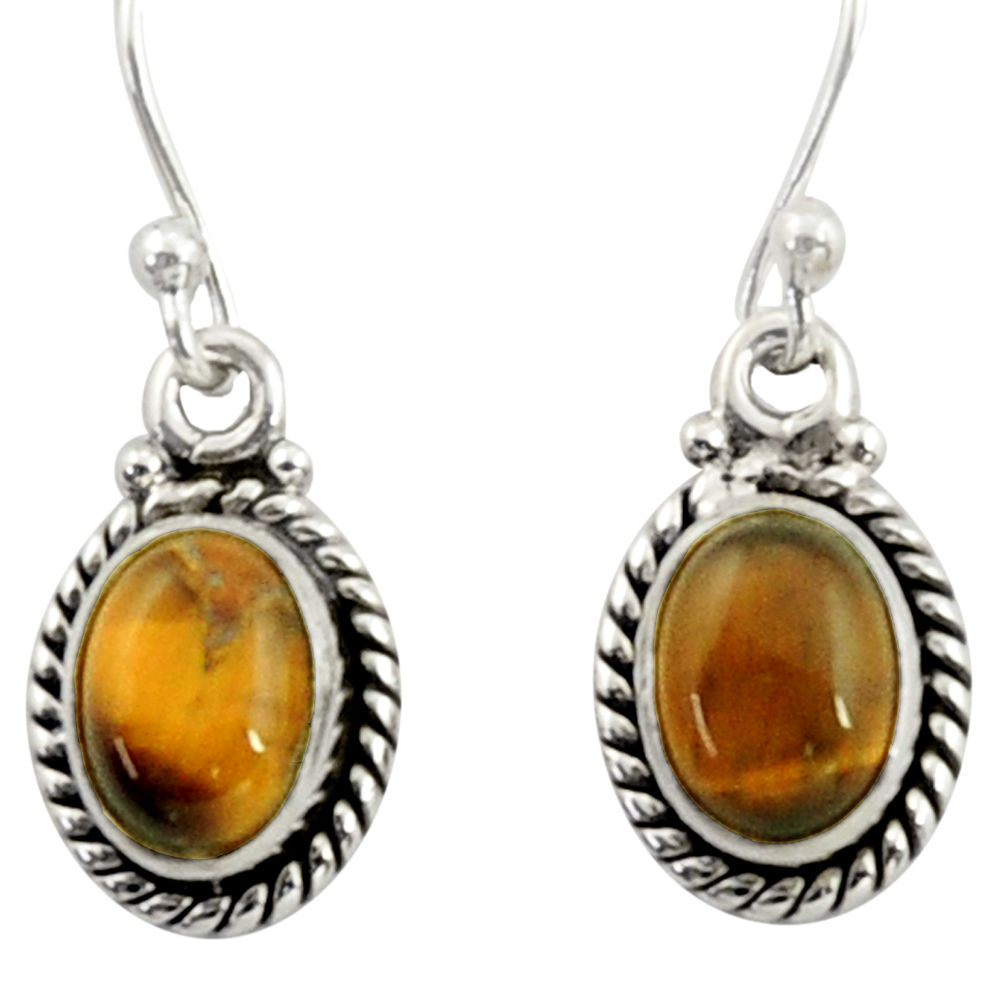 3.98cts natural brown tiger's eye 925 sterling silver dangle earrings r41086