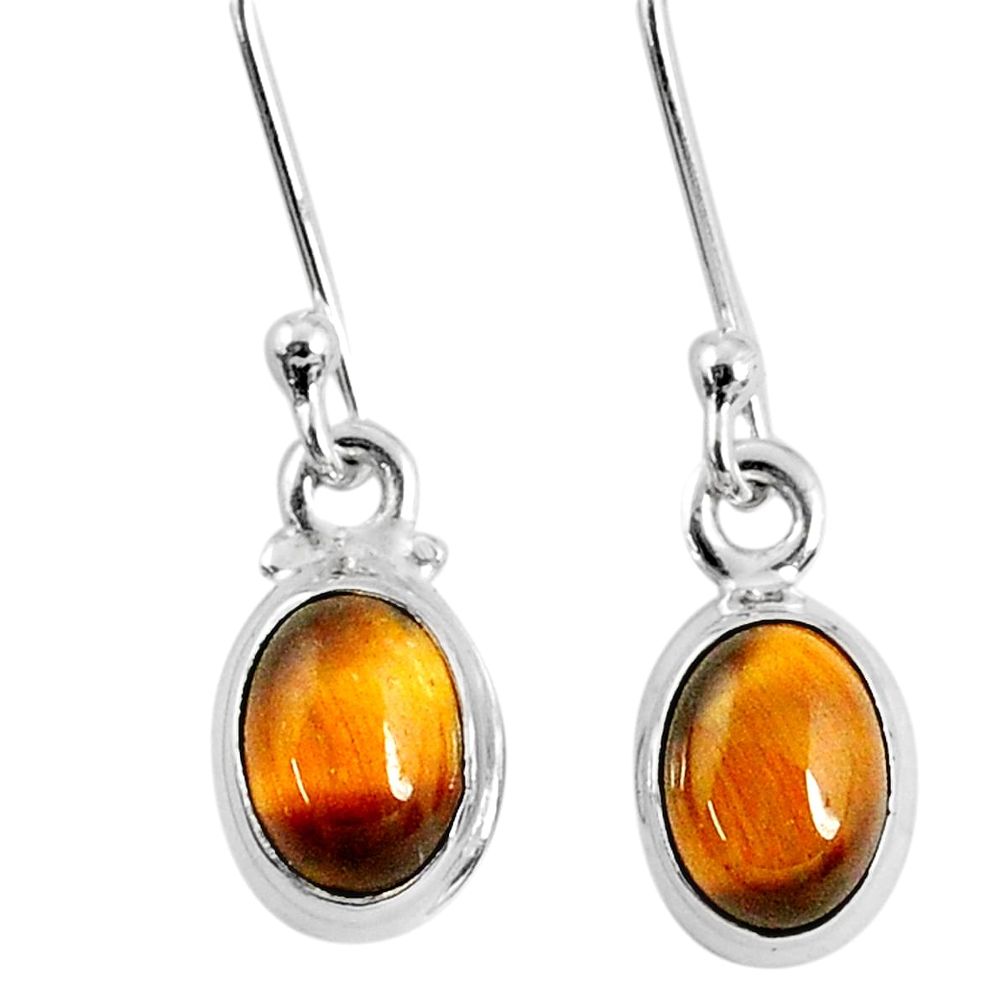 3.24cts natural brown tiger's eye 925 sterling silver dangle earrings r60697