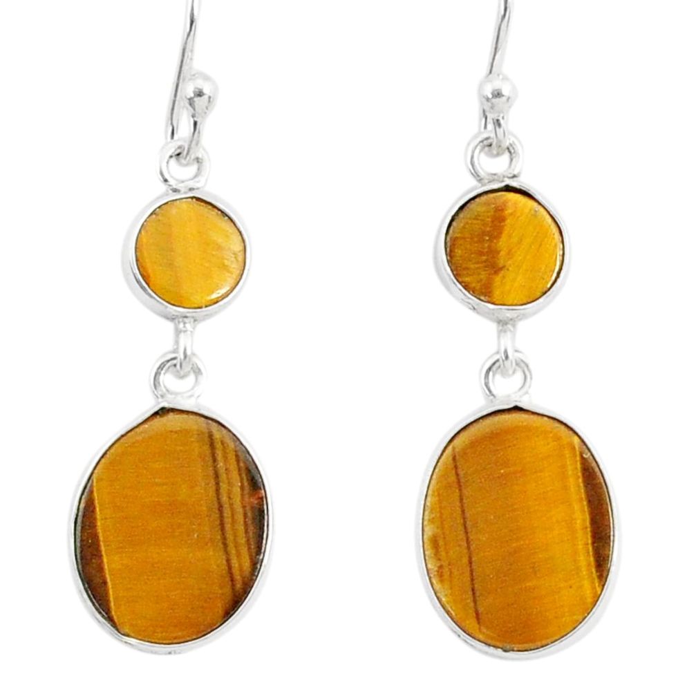 6.77cts natural brown tiger's eye 925 sterling silver dangle earrings r88193