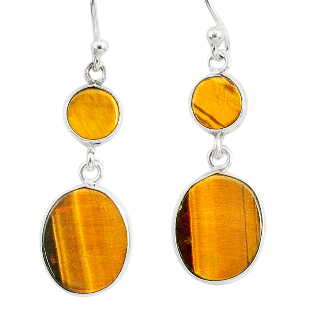 8.08cts natural brown tiger's eye 925 sterling silver dangle earrings r88194