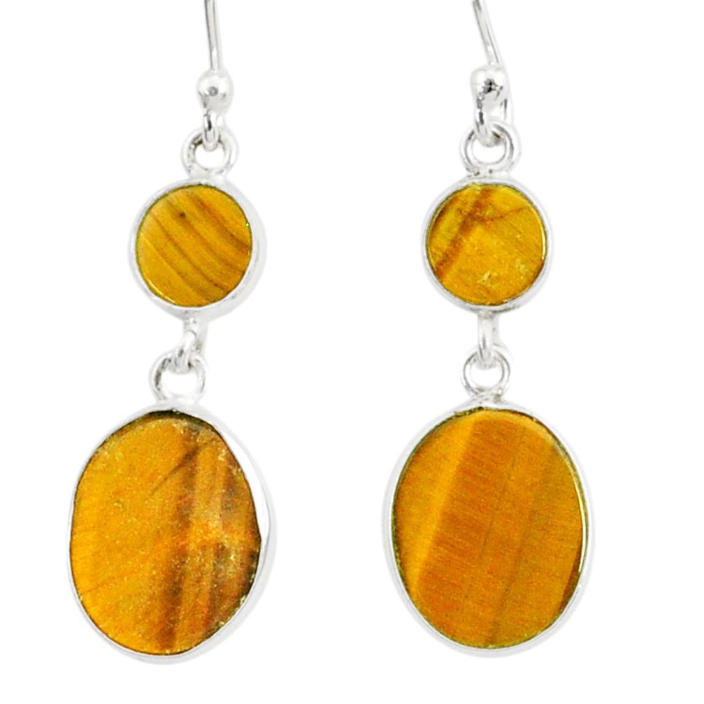 8.48cts natural brown tiger's eye 925 sterling silver dangle earrings r88195