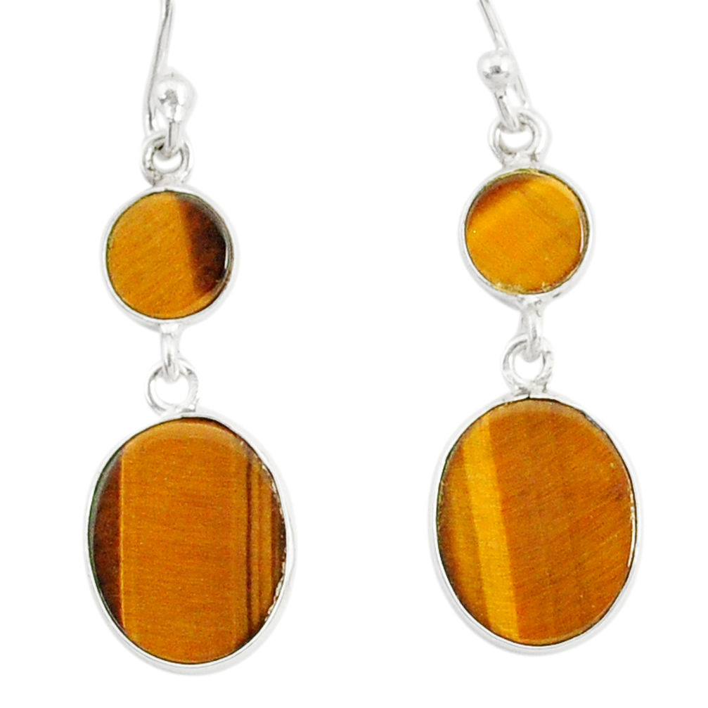 7.38cts natural brown tiger's eye 925 sterling silver dangle earrings r88200