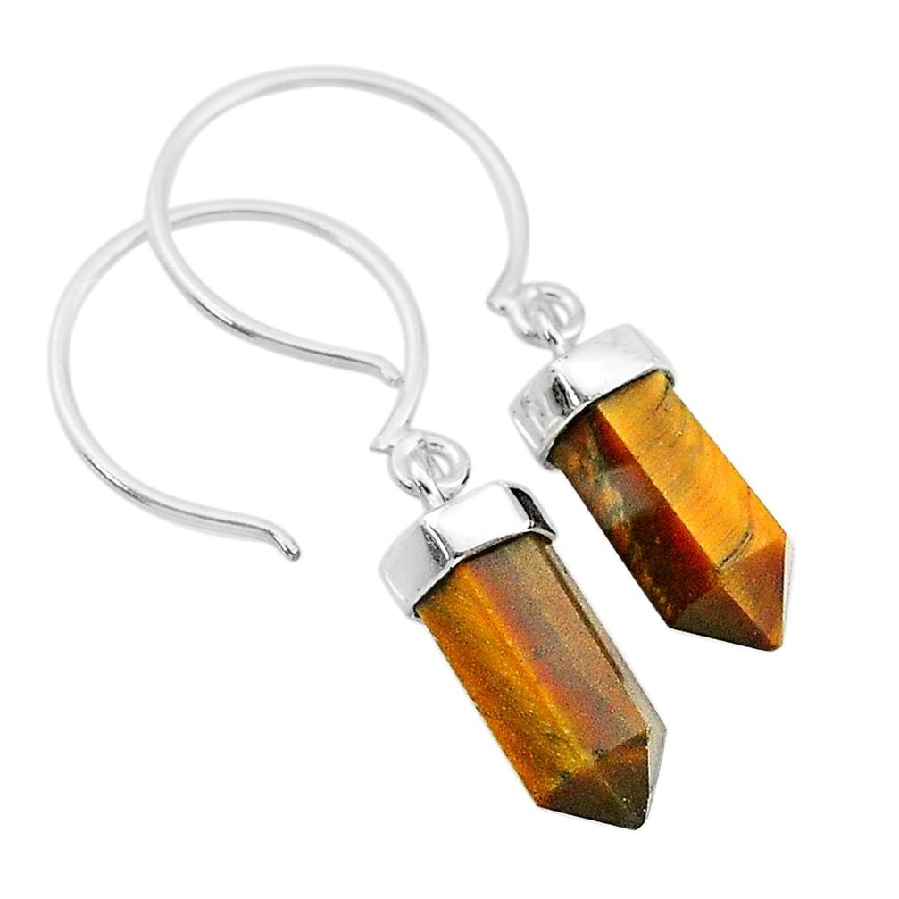 9.25cts natural brown tiger's eye 925 sterling silver dangle earrings t20574