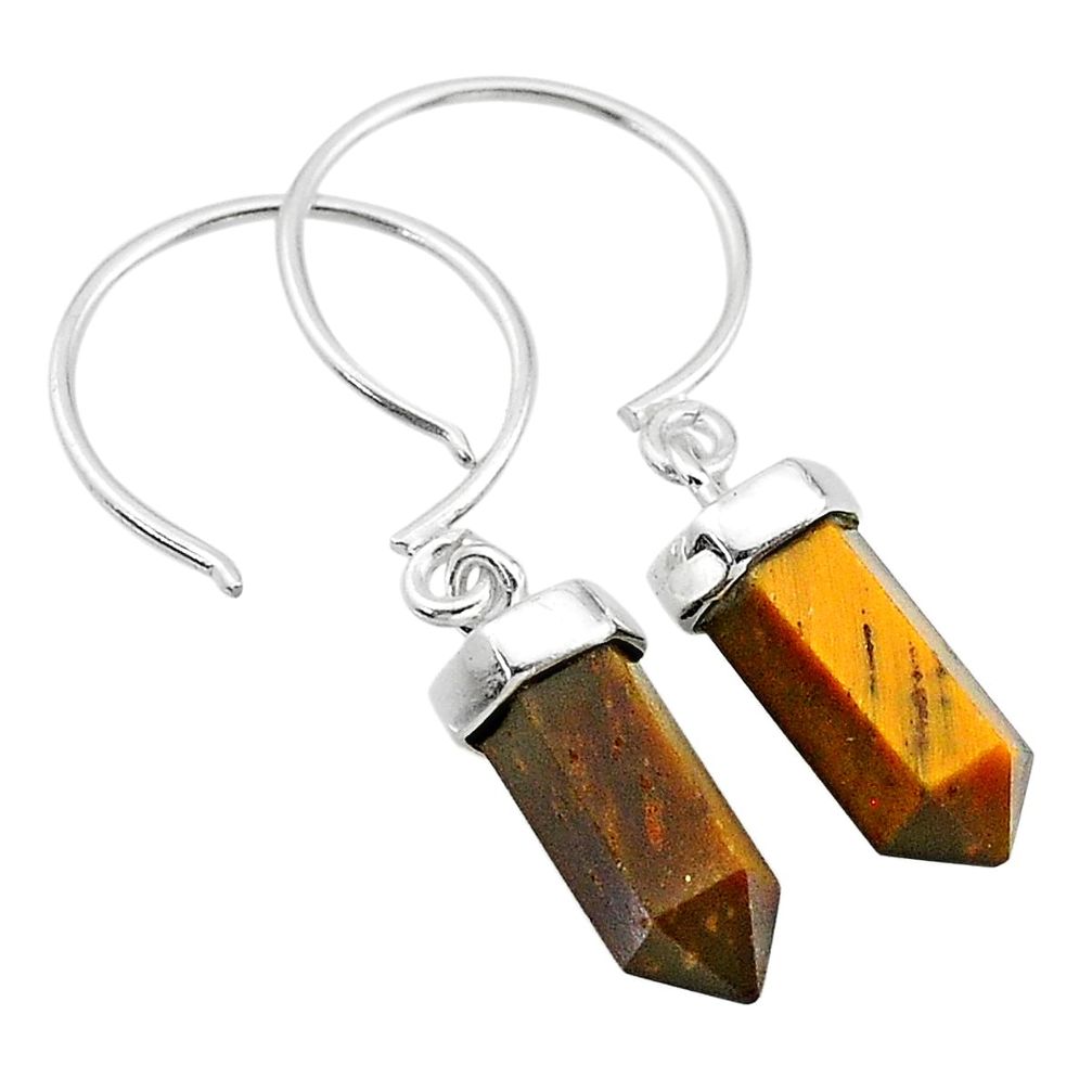 8.79cts natural brown tiger's eye 925 sterling silver dangle earrings t20578