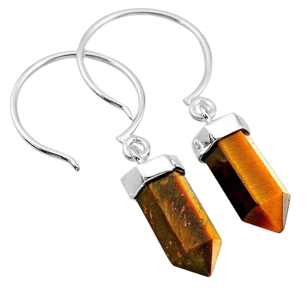 9.41cts natural brown tiger's eye 925 sterling silver dangle earrings t20579