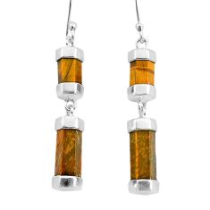 16.49cts natural brown tiger's eye 925 sterling silver dangle earrings t36024