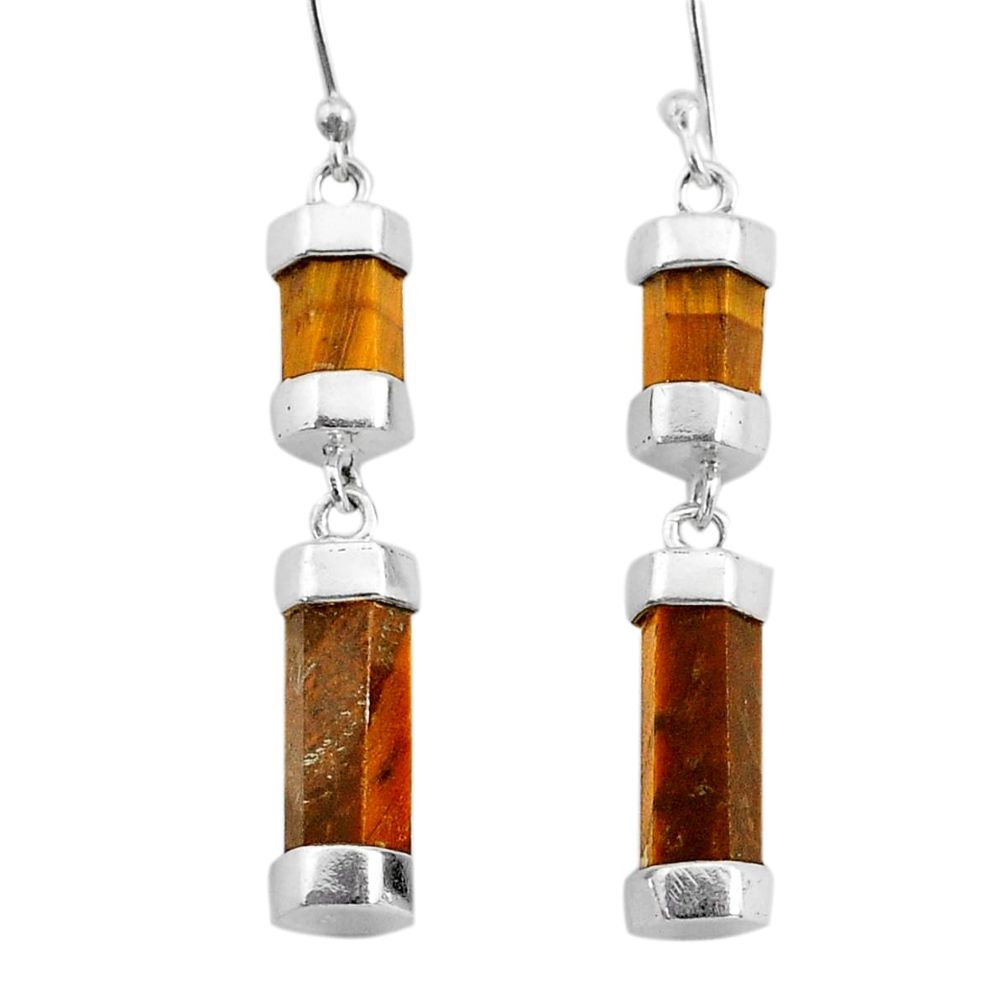 16.88cts natural brown tiger's eye 925 sterling silver dangle earrings t36029