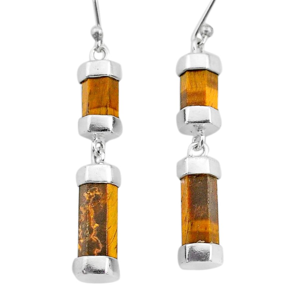 16.94cts natural brown tiger's eye 925 sterling silver dangle earrings t36030