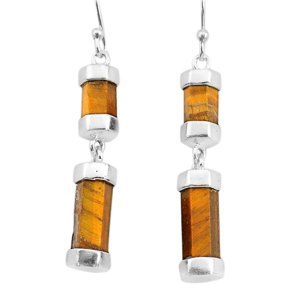 17.05cts natural brown tiger's eye 925 sterling silver dangle earrings t36031