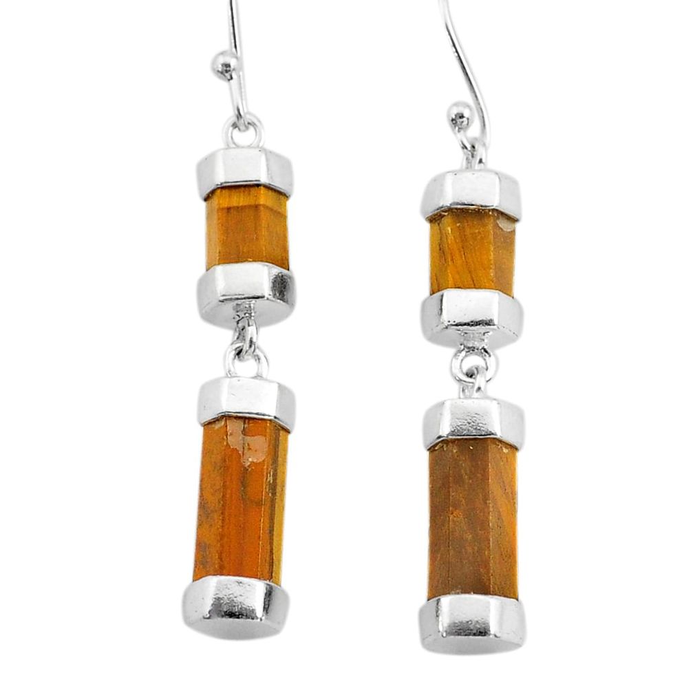 17.44cts natural brown tiger's eye 925 sterling silver dangle earrings t36032