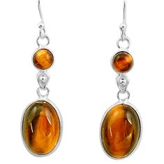 11.93cts natural brown tiger's eye 925 sterling silver dangle earrings t80750