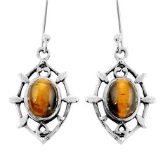 5.23cts natural brown tiger's eye 925 sterling silver dangle earrings y25026