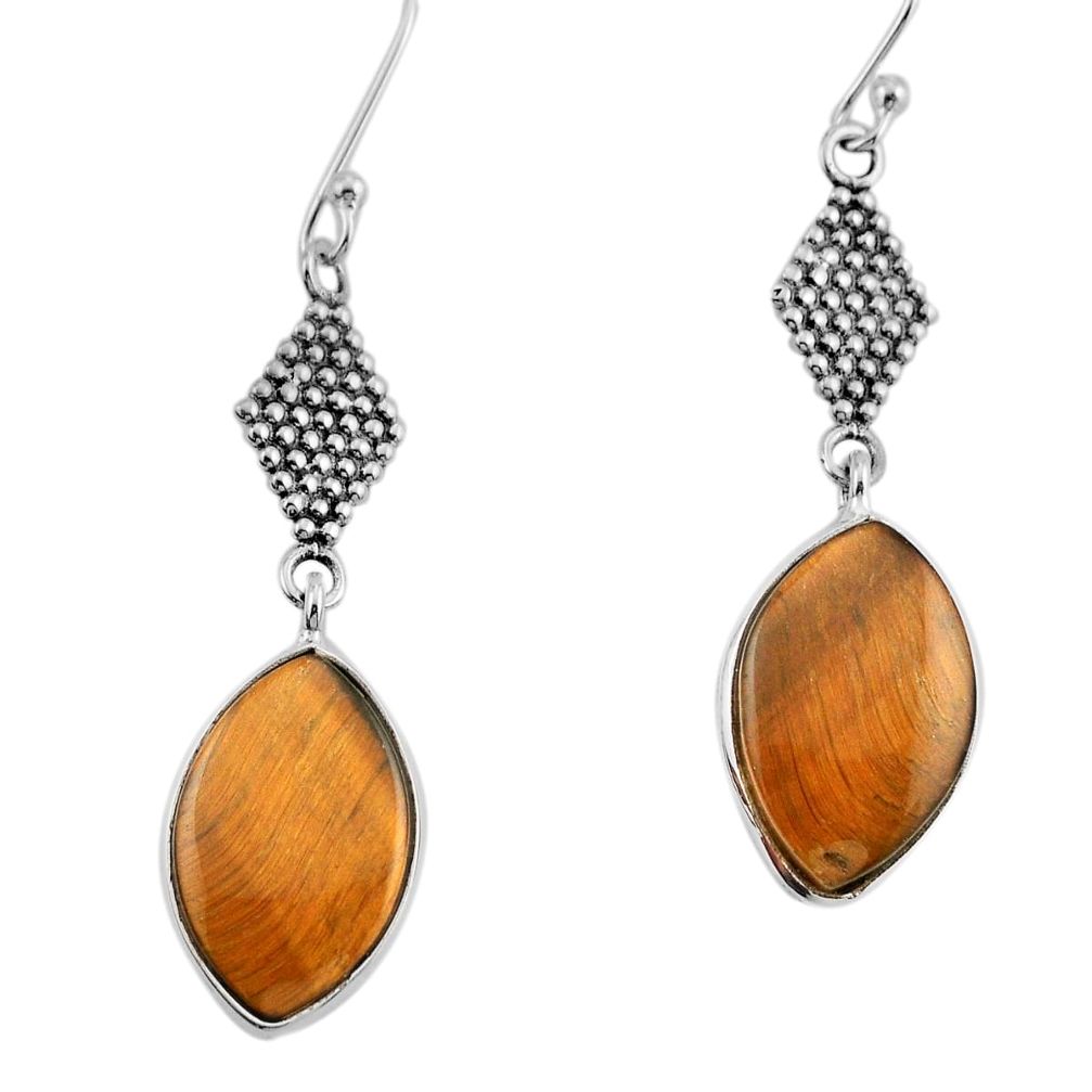 11.20cts natural brown tiger's eye 925 sterling silver dangle earrings y92201