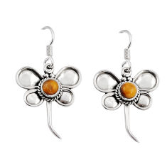 1.61cts natural brown tiger's eye 925 sterling silver dragonfly earrings y49913