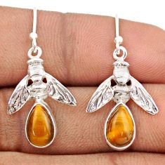 4.42cts natural brown tiger's eye 925 sterling silver honey bee earrings t82810