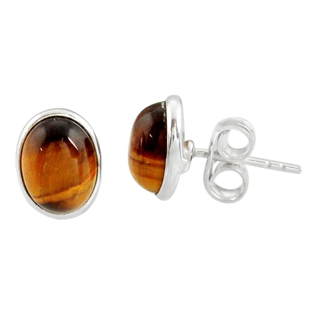 5.65cts natural brown tiger's eye 925 sterling silver stud earrings r27351