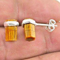 6.41cts natural brown tiger's eye 925 sterling silver stud earrings t36245
