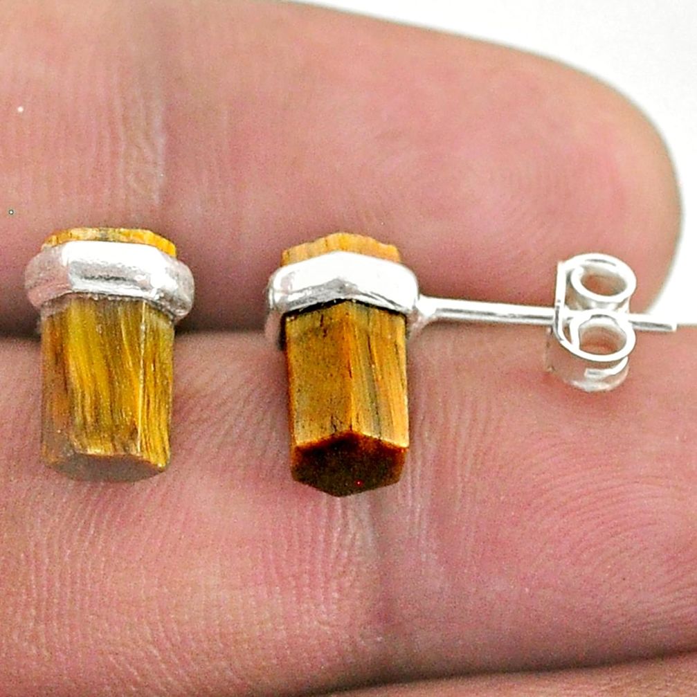 6.38cts natural brown tiger's eye 925 sterling silver stud earrings t36269