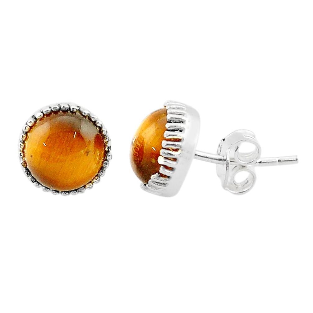 5.49cts natural brown tiger's eye 925 sterling silver stud earrings t66645