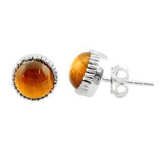 5.92cts natural brown tiger's eye 925 sterling silver stud earrings t66646
