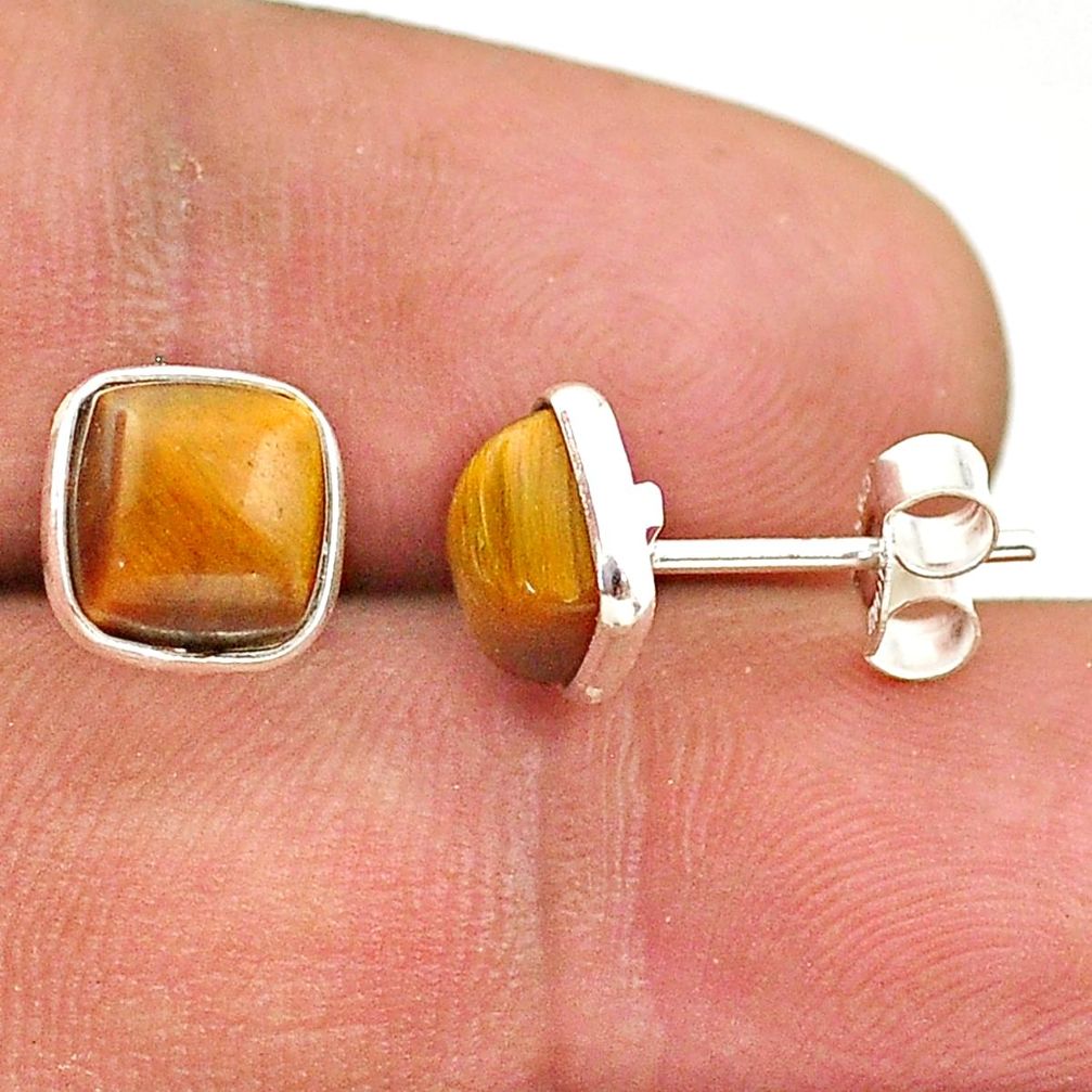 3.89cts natural brown tiger's eye 925 sterling silver stud earrings t70552