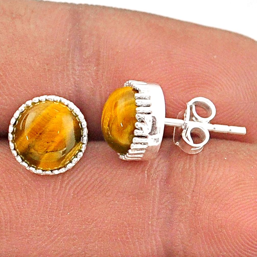 5.92cts natural brown tiger's eye 925 sterling silver stud earrings t85176