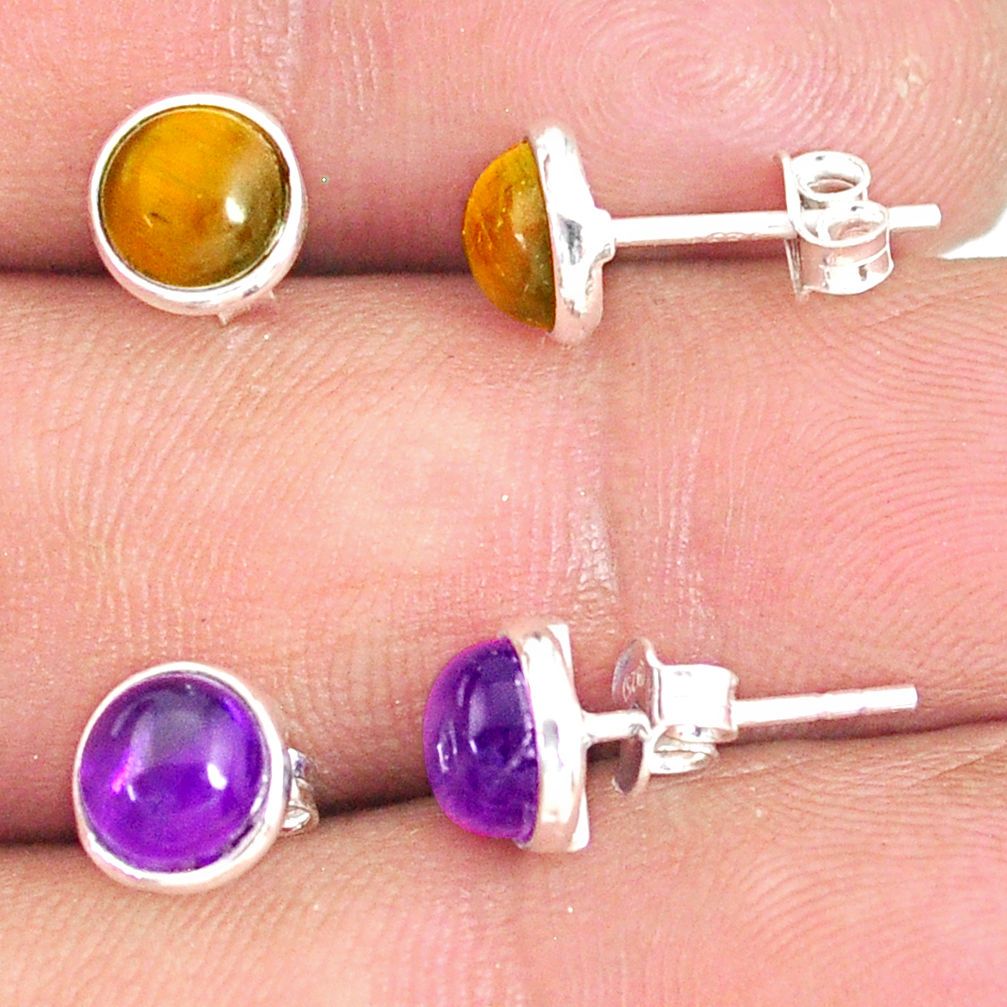 6.19cts natural brown tiger's eye amethyst 925 silver stud earrings r81613