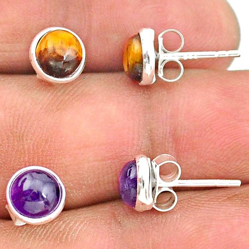 4.09cts natural brown tiger's eye amethyst 925 silver stud earrings t23919