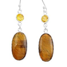 11.90cts natural brown tiger's eye citrine 925 silver dangle earrings y22202
