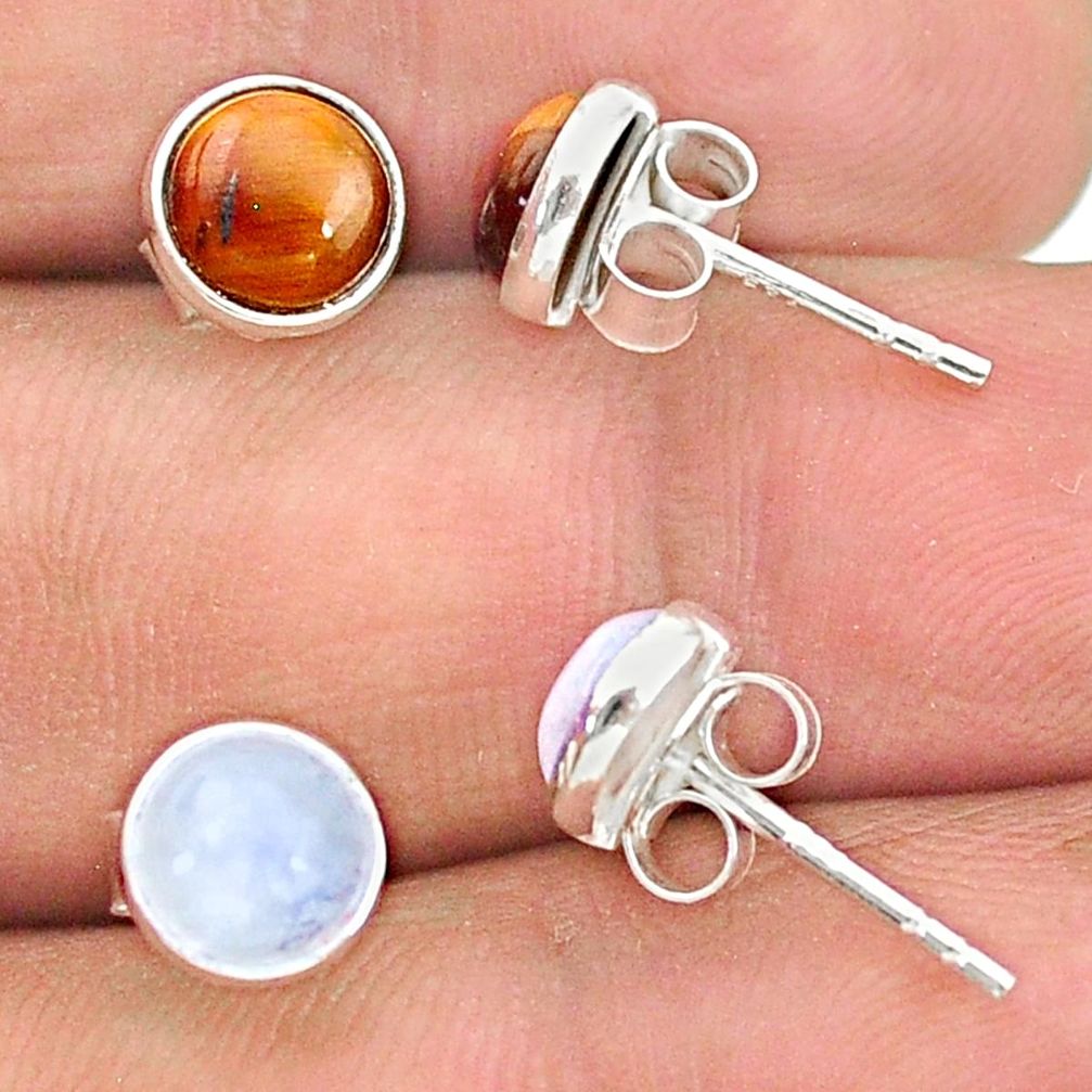 4.10cts natural brown tiger's eye moonstone 925 silver stud earrings t23890