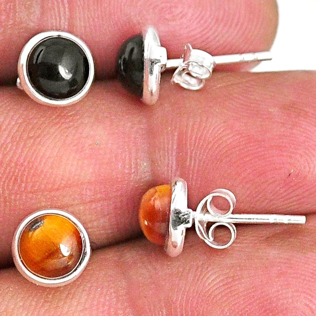 4.99cts natural brown tiger's eye onyx 925 sterling silver stud earrings r65443