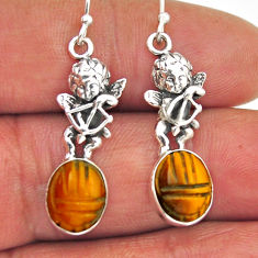 7.71cts natural brown tiger's eye oval 925 sterling silver angel earrings n27973