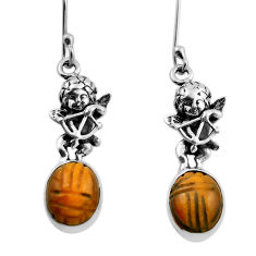8.14cts natural brown tiger's eye oval 925 sterling silver angel earrings n28148