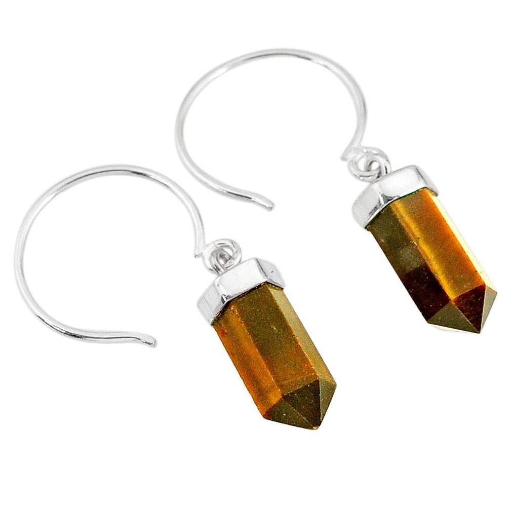 9.55cts natural brown tiger's eye pointer sterling silver dangle earrings r89001