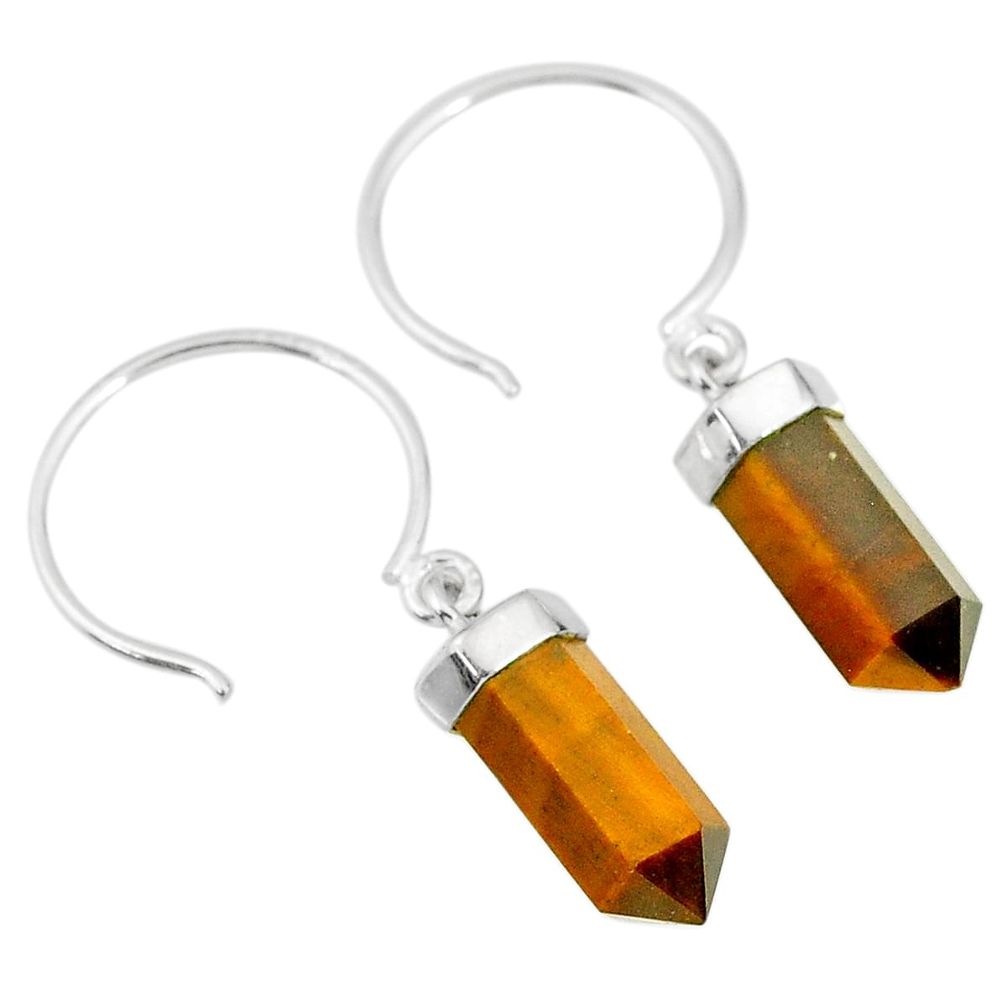 10.02cts natural brown tiger's eye pointersterling silver dangle earrings r89007