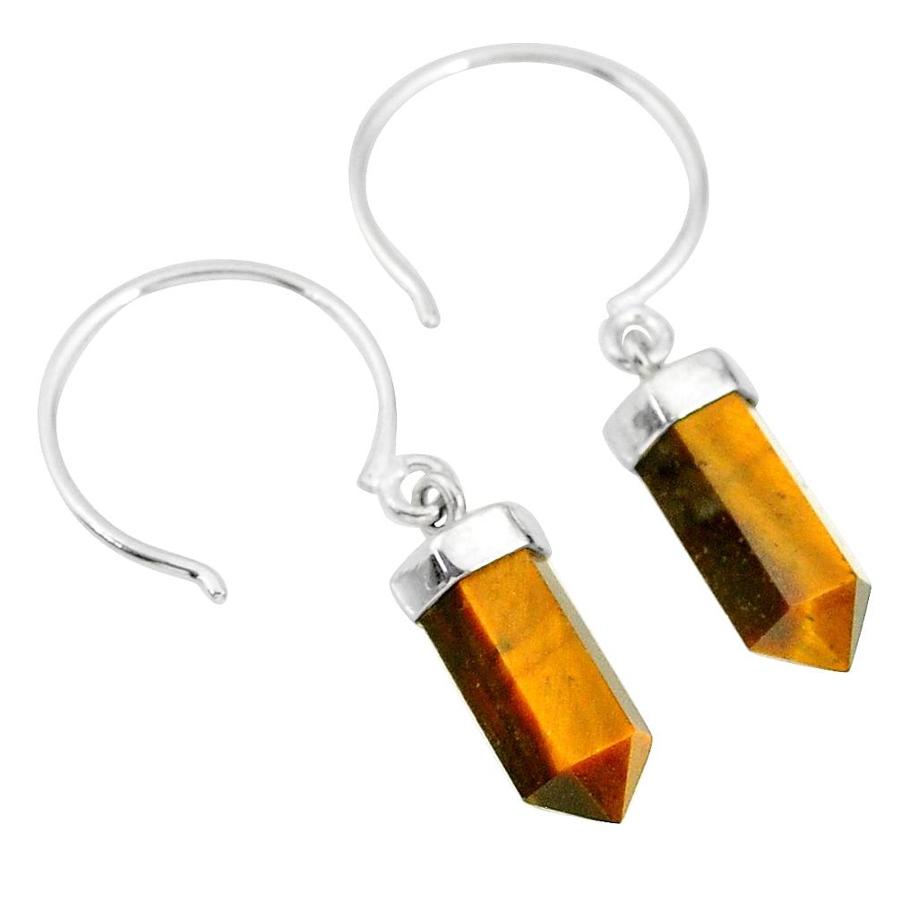 10.12cts natural brown tiger's eye pointersterling silver dangle earrings r89008