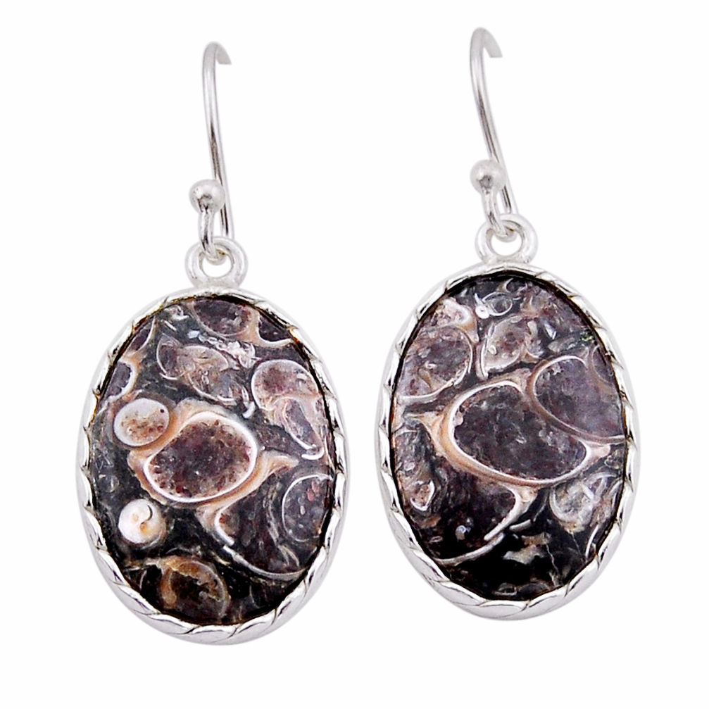 12.85cts natural brown turritella fossil snail agate 925 silver earrings n53242