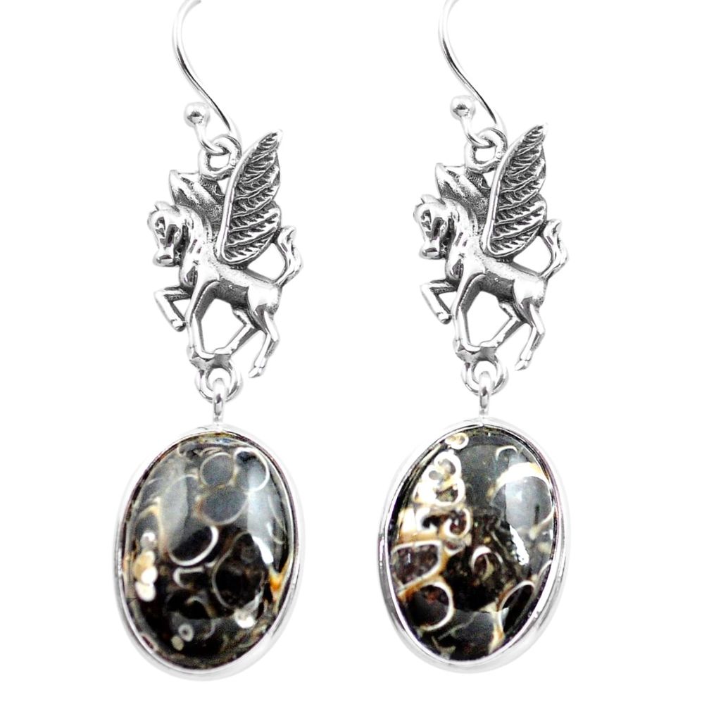 rritella fossil snail agate 925 silver unicorn earrings p72573